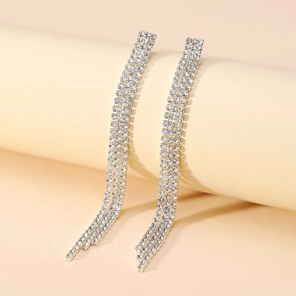 Elegant Fashion Tassel Crystal Simple Cute Long Hanging Earrings For Women