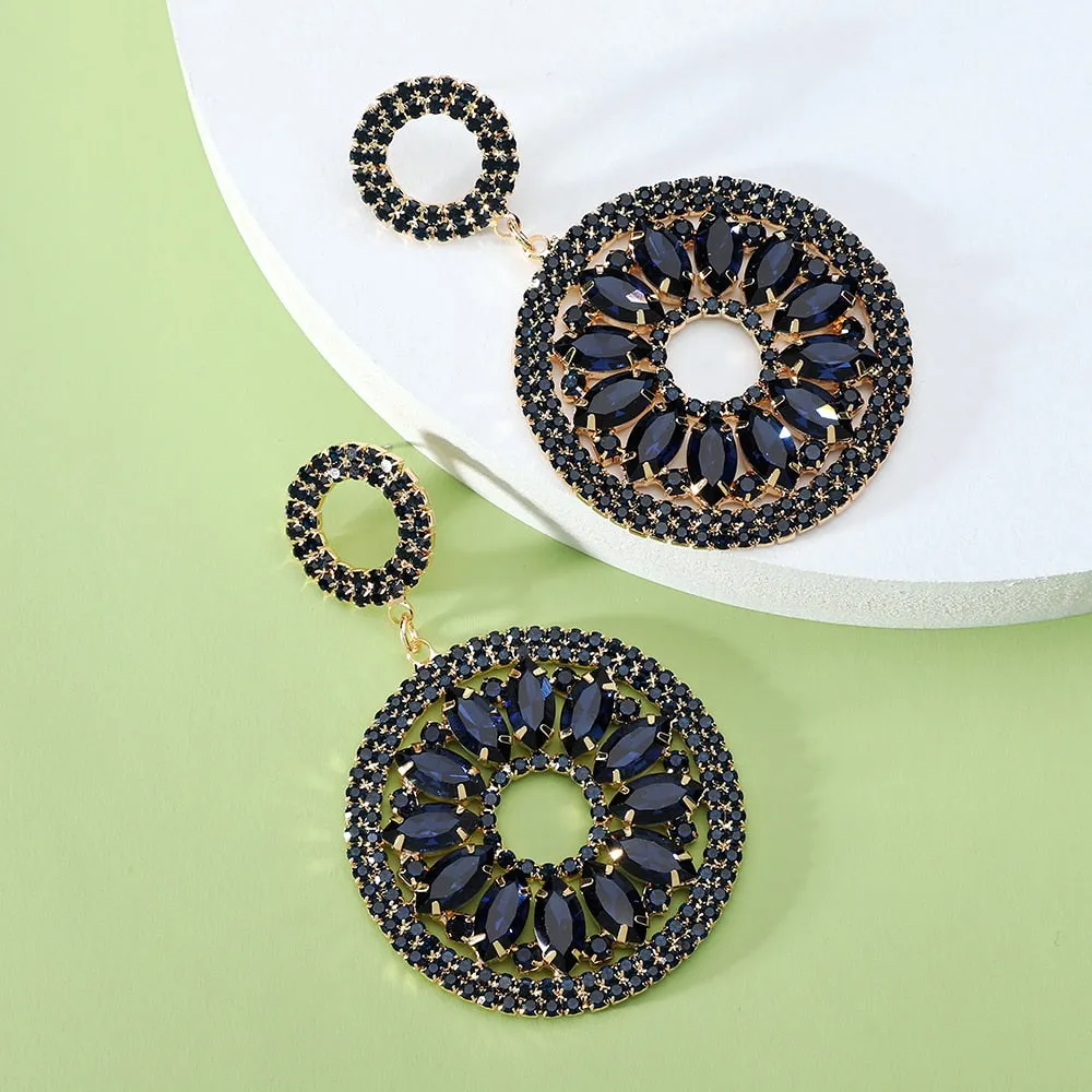 Fashion Double Round Full Geometric Glass Dangle Earrings For Women