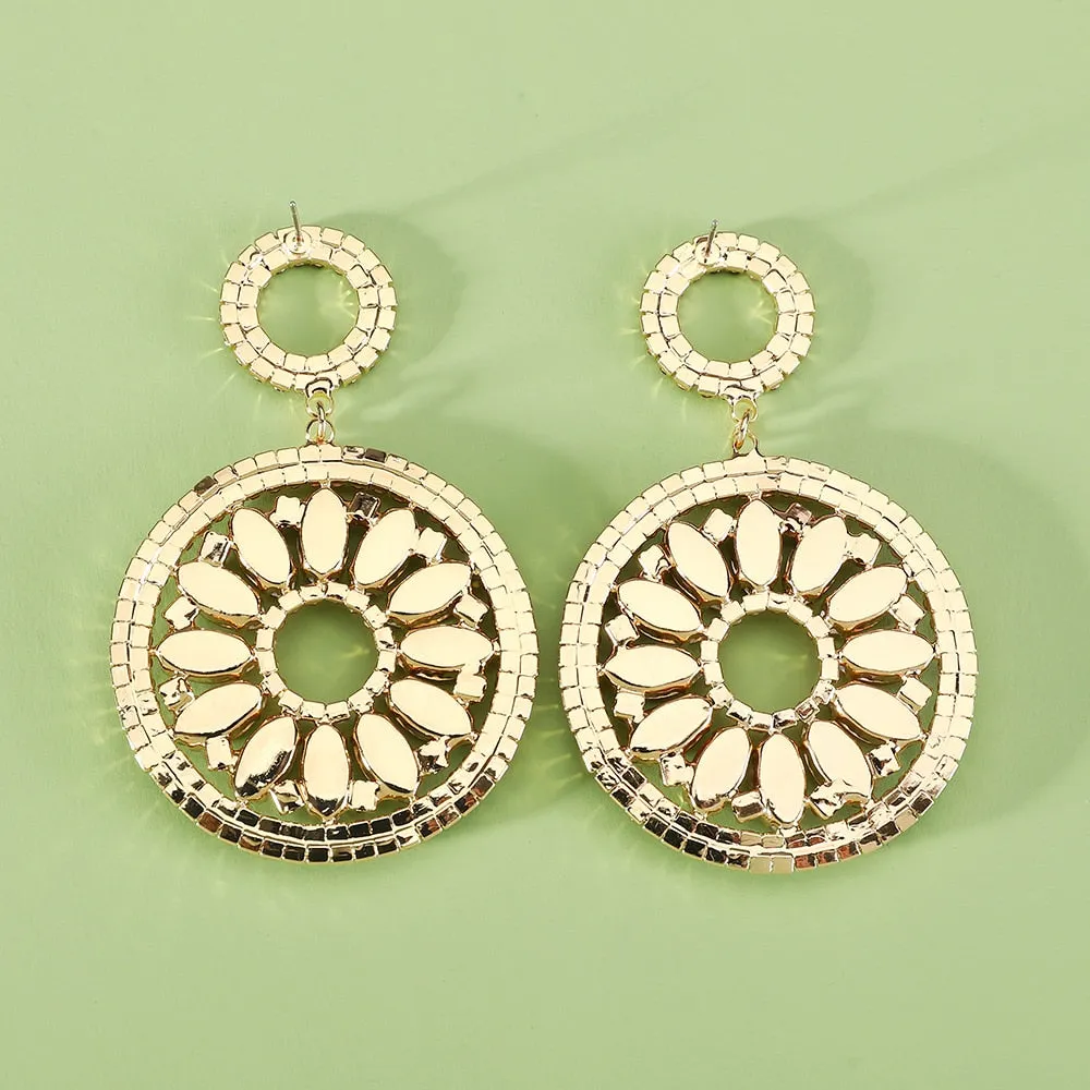Fashion Double Round Full Geometric Glass Dangle Earrings For Women