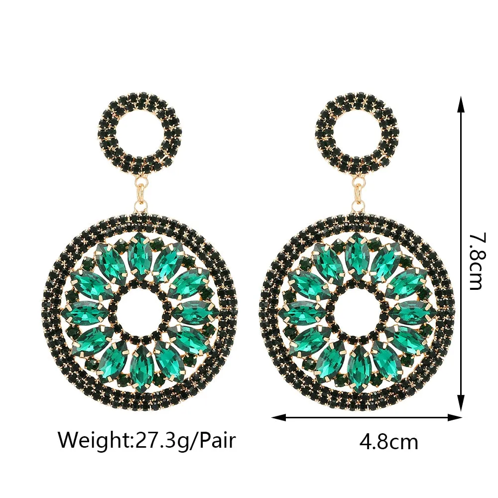 Fashion Double Round Full Geometric Glass Dangle Earrings For Women