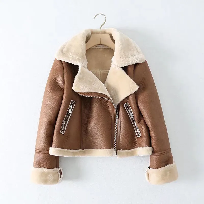 Faux Fur Leather Leisure Lapel Short Coat