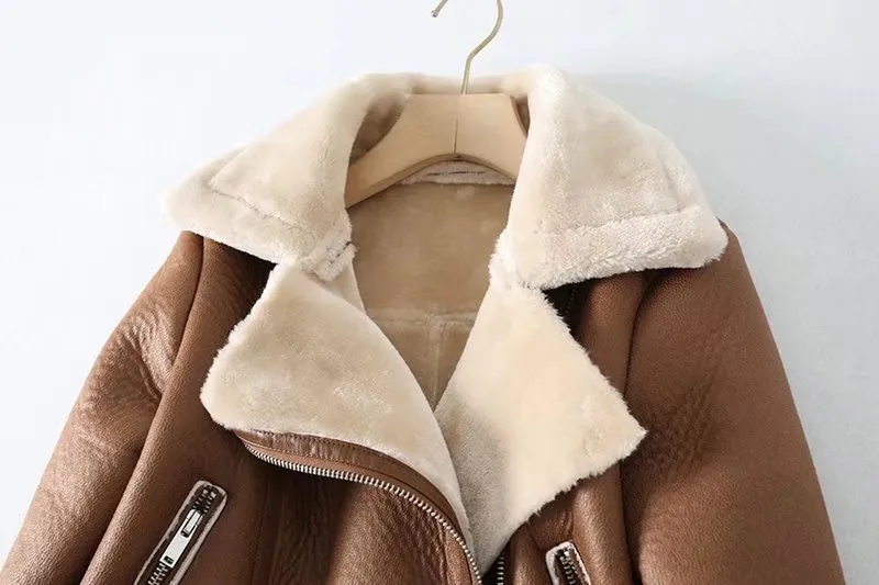 Faux Fur Leather Leisure Lapel Short Coat