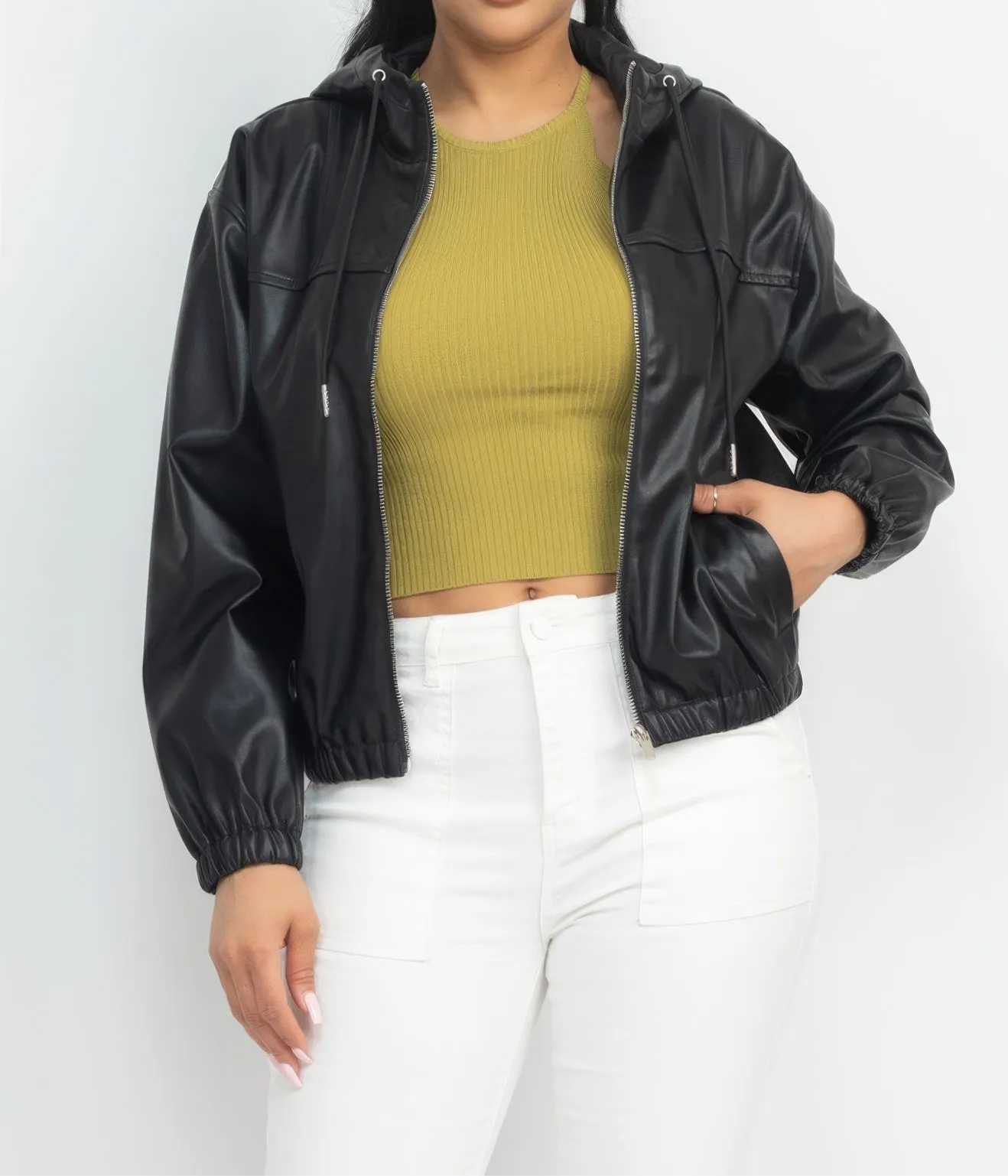 Faux Leather Hoodie Jacket