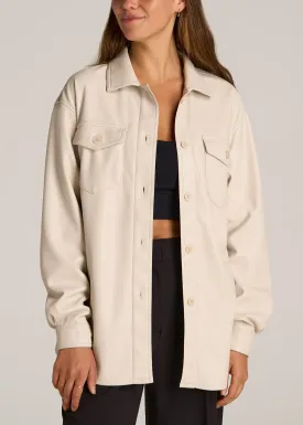 Faux Leather Shirt Jacket for Tall Women in Vanilla Latte