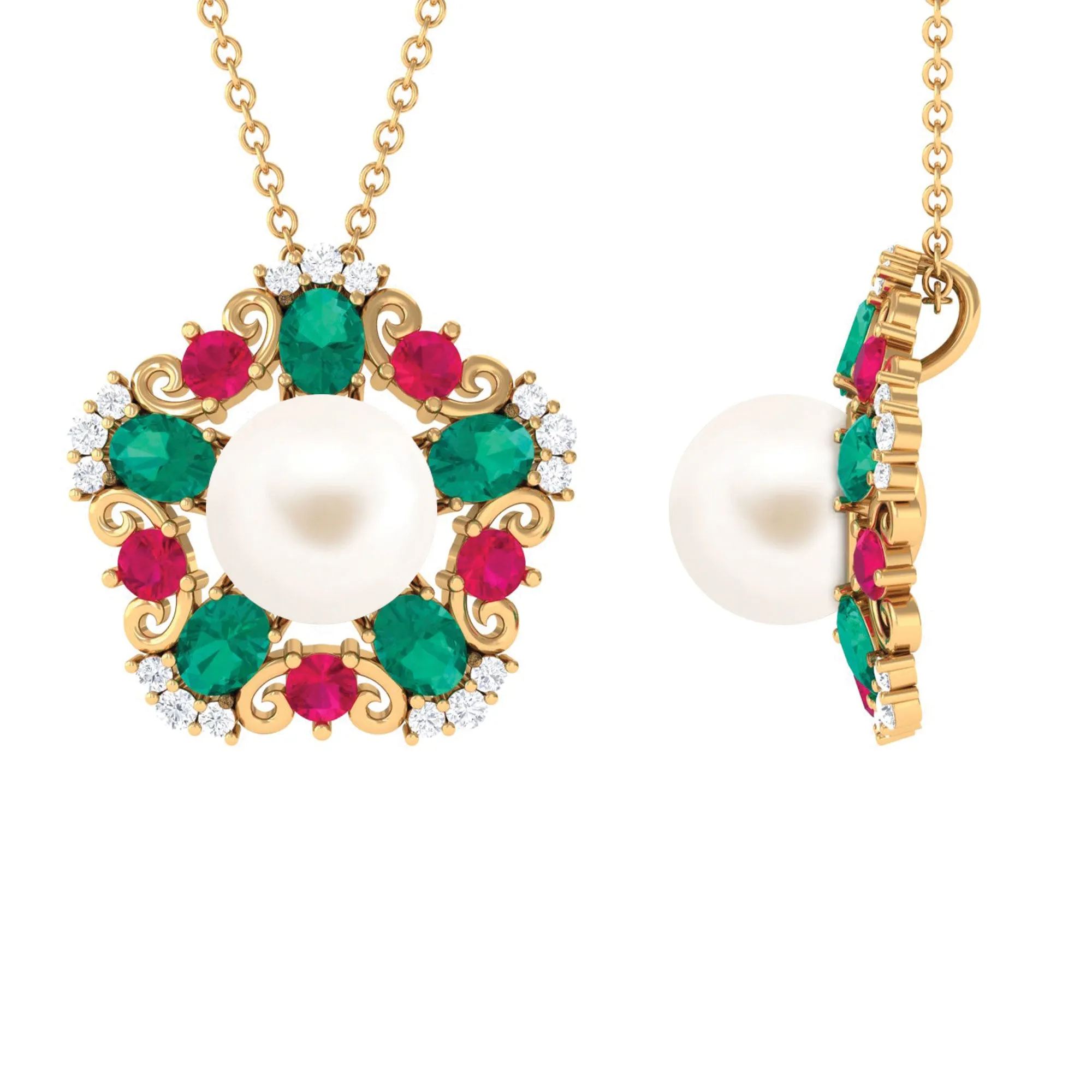 Flower Inspired White Freshwater Pearl Cocktail Pendant Necklace