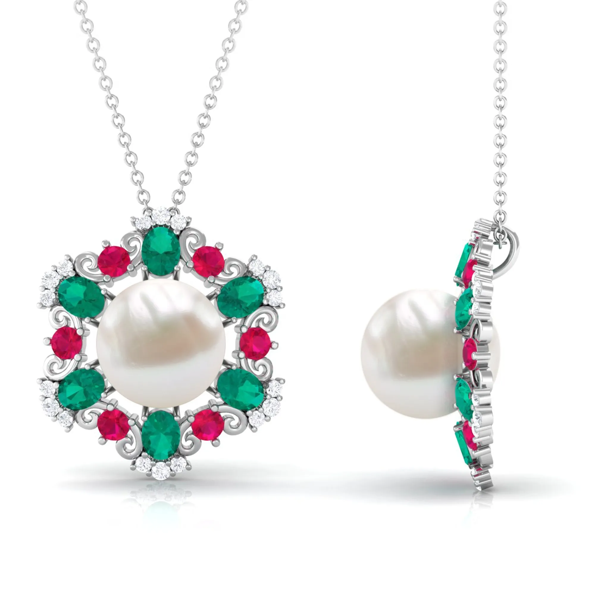 Flower Inspired White Freshwater Pearl Cocktail Pendant Necklace