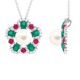 Flower Inspired White Freshwater Pearl Cocktail Pendant Necklace
