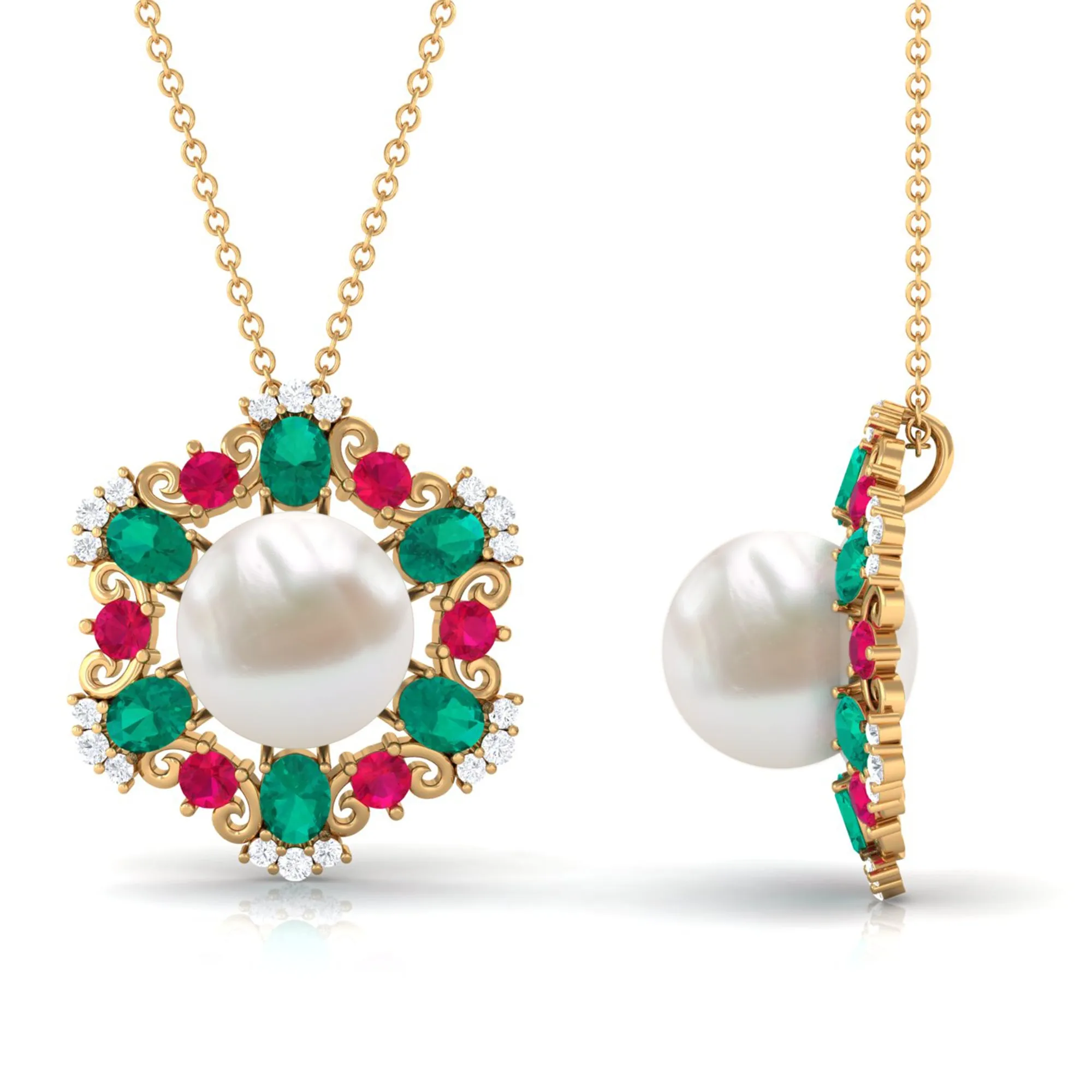 Flower Inspired White Freshwater Pearl Cocktail Pendant Necklace