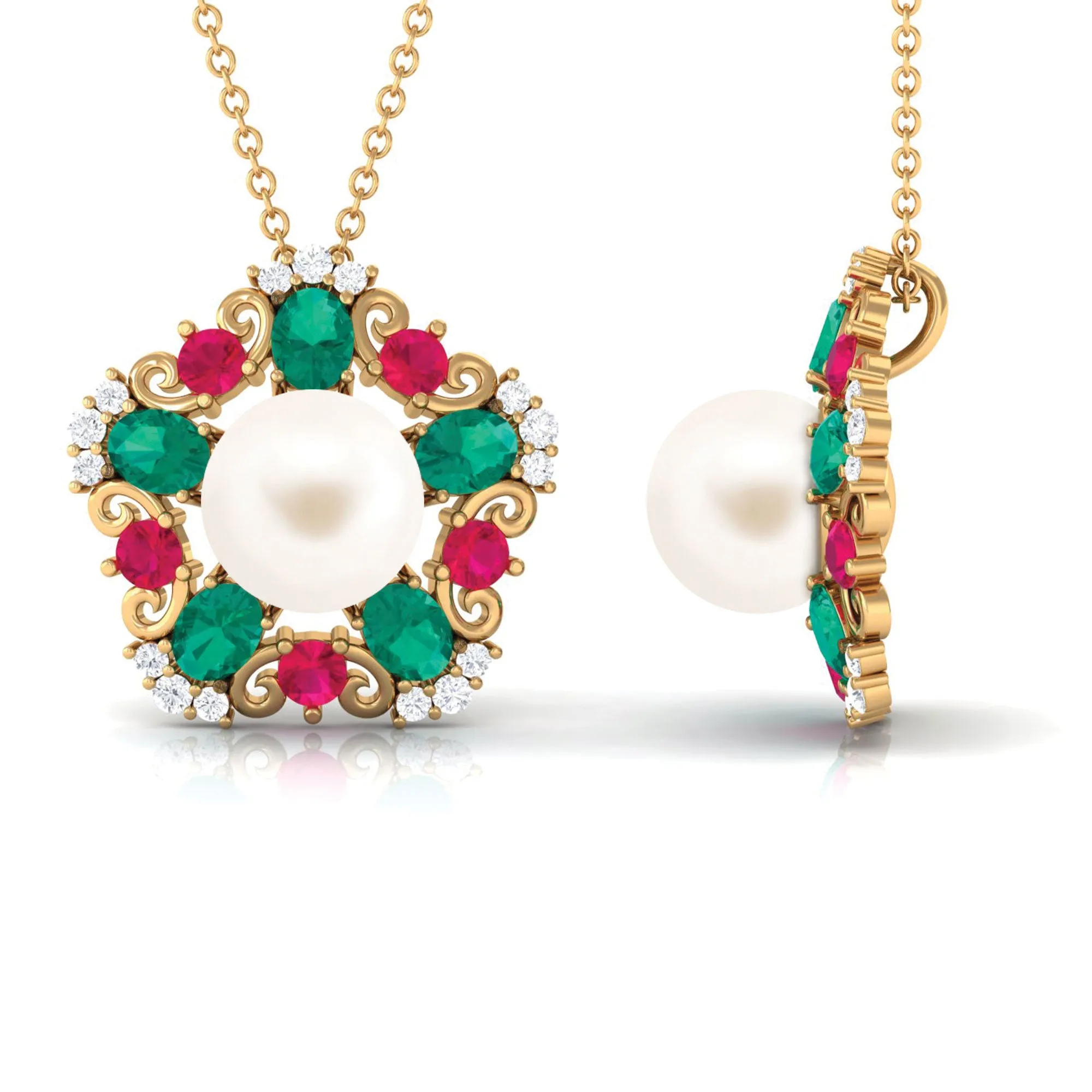 Flower Inspired White Freshwater Pearl Cocktail Pendant Necklace