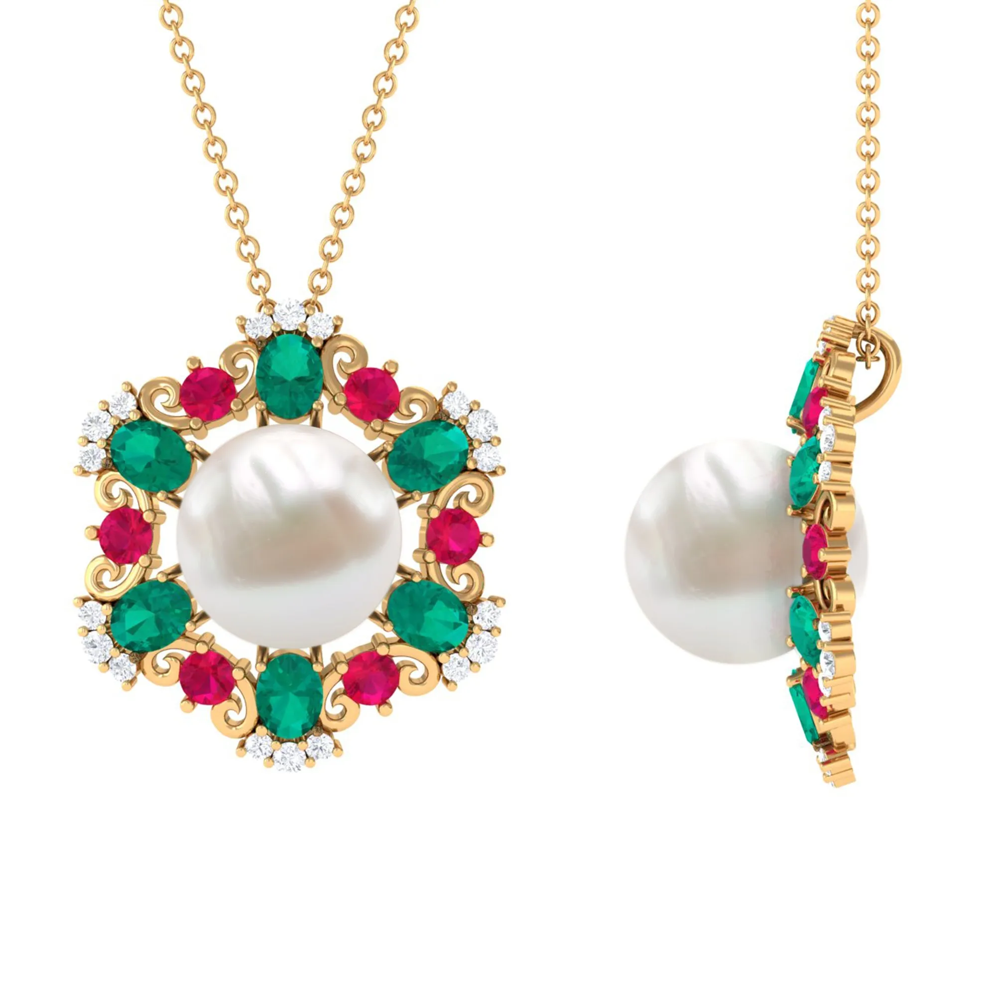 Flower Inspired White Freshwater Pearl Cocktail Pendant Necklace