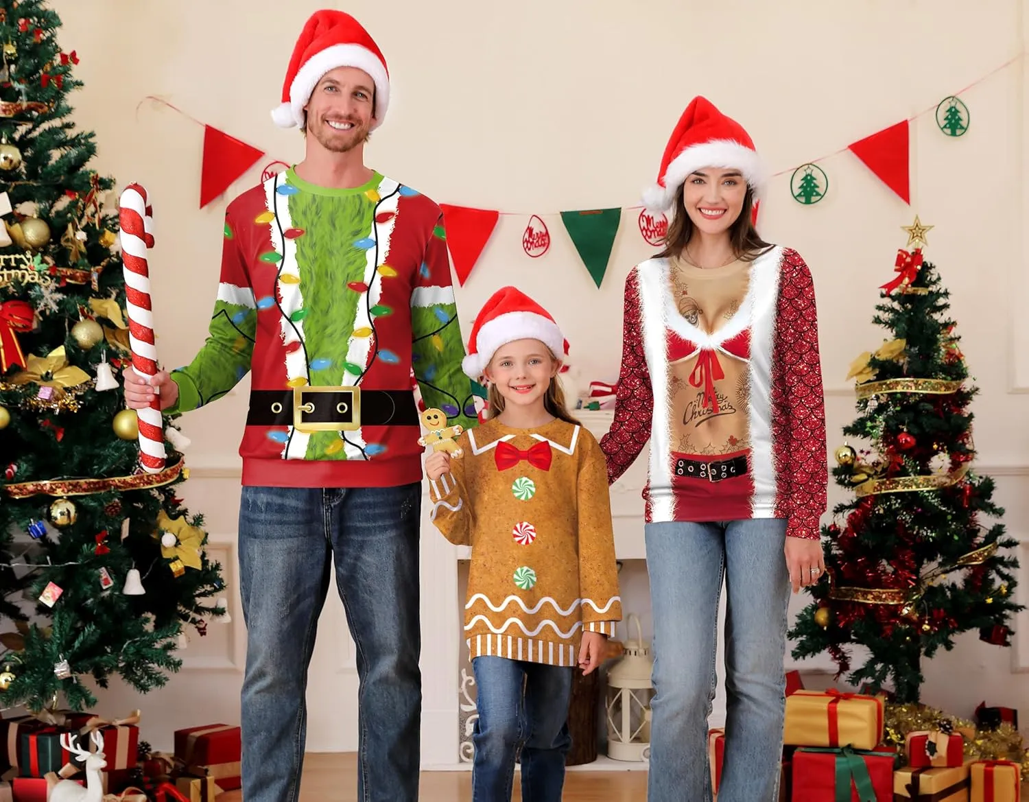 For G and PL Unisex Christmas Ugly Funny 3D Print Sweatshirt Crew Neck Pullover