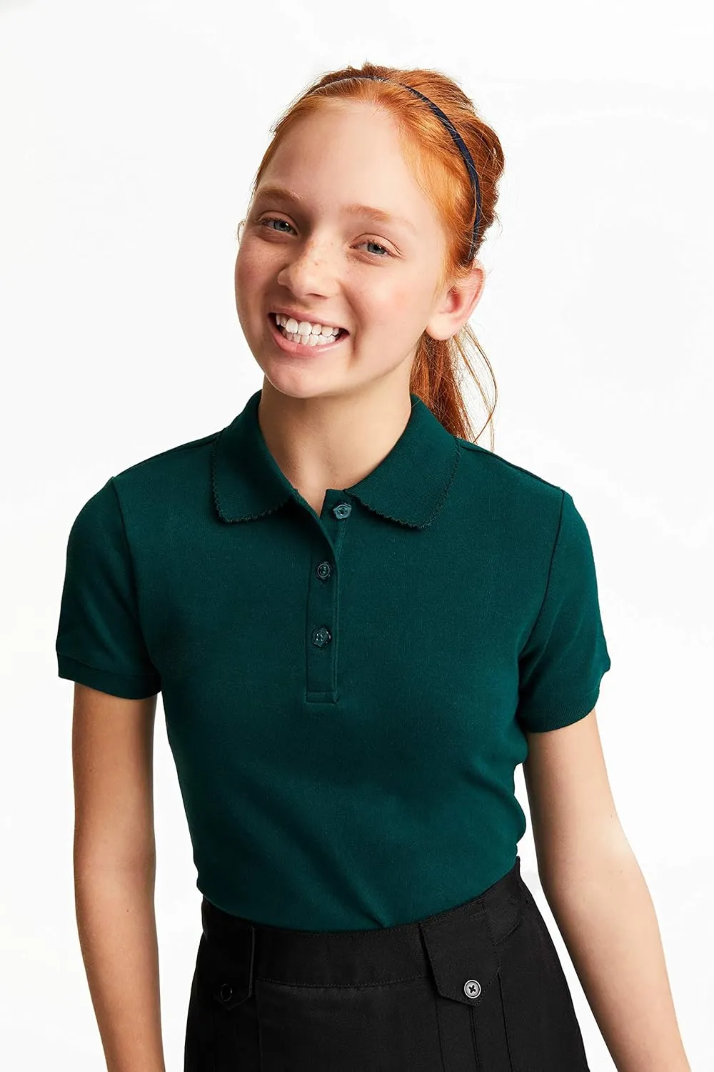 French Toast Girls' Short Sleeve Picot Collar Polo School Uniform Shirt (Standard and Plus)