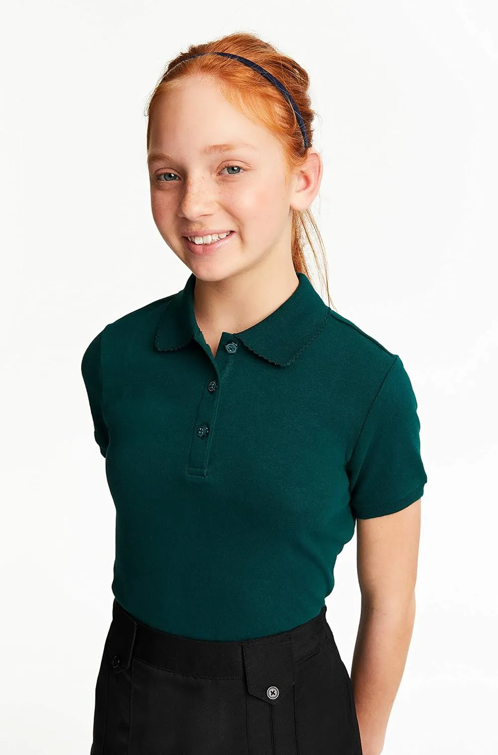 French Toast Girls' Short Sleeve Picot Collar Polo School Uniform Shirt (Standard and Plus)