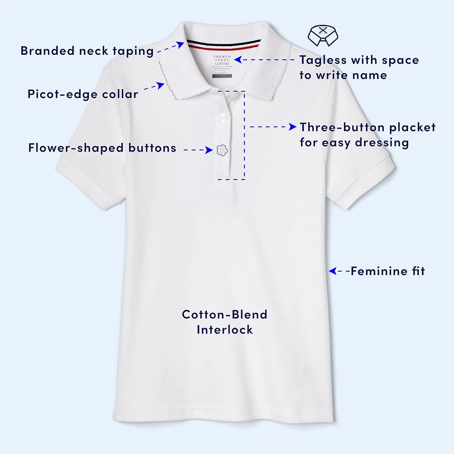 French Toast Girls' Short Sleeve Picot Collar Polo School Uniform Shirt (Standard and Plus)
