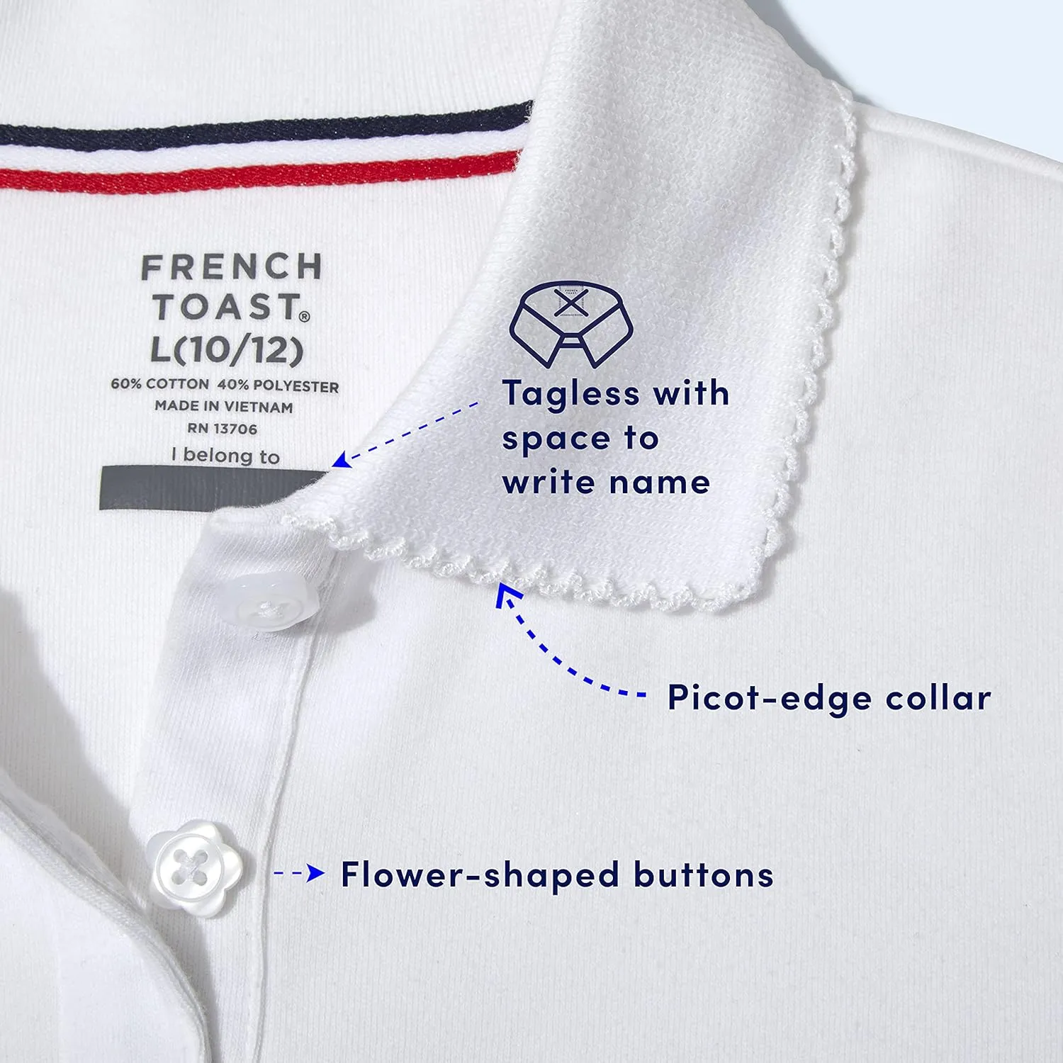 French Toast Girls' Short Sleeve Picot Collar Polo School Uniform Shirt (Standard and Plus)