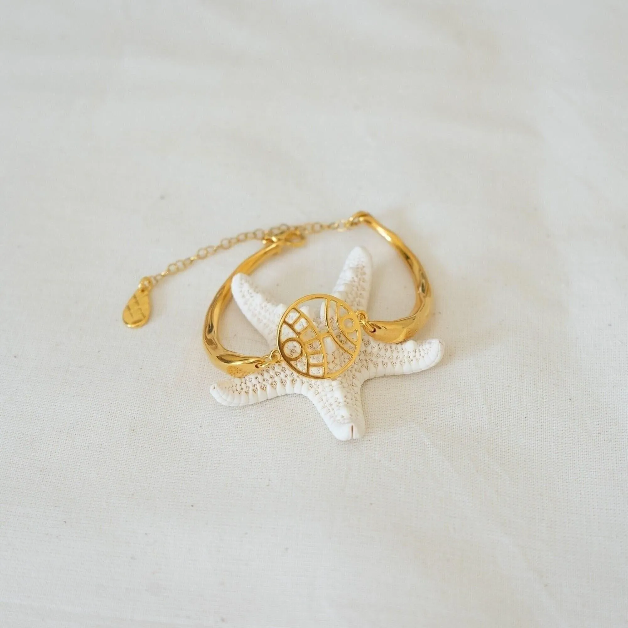 Gold Evil Eye Hammered Cuff Bracelet