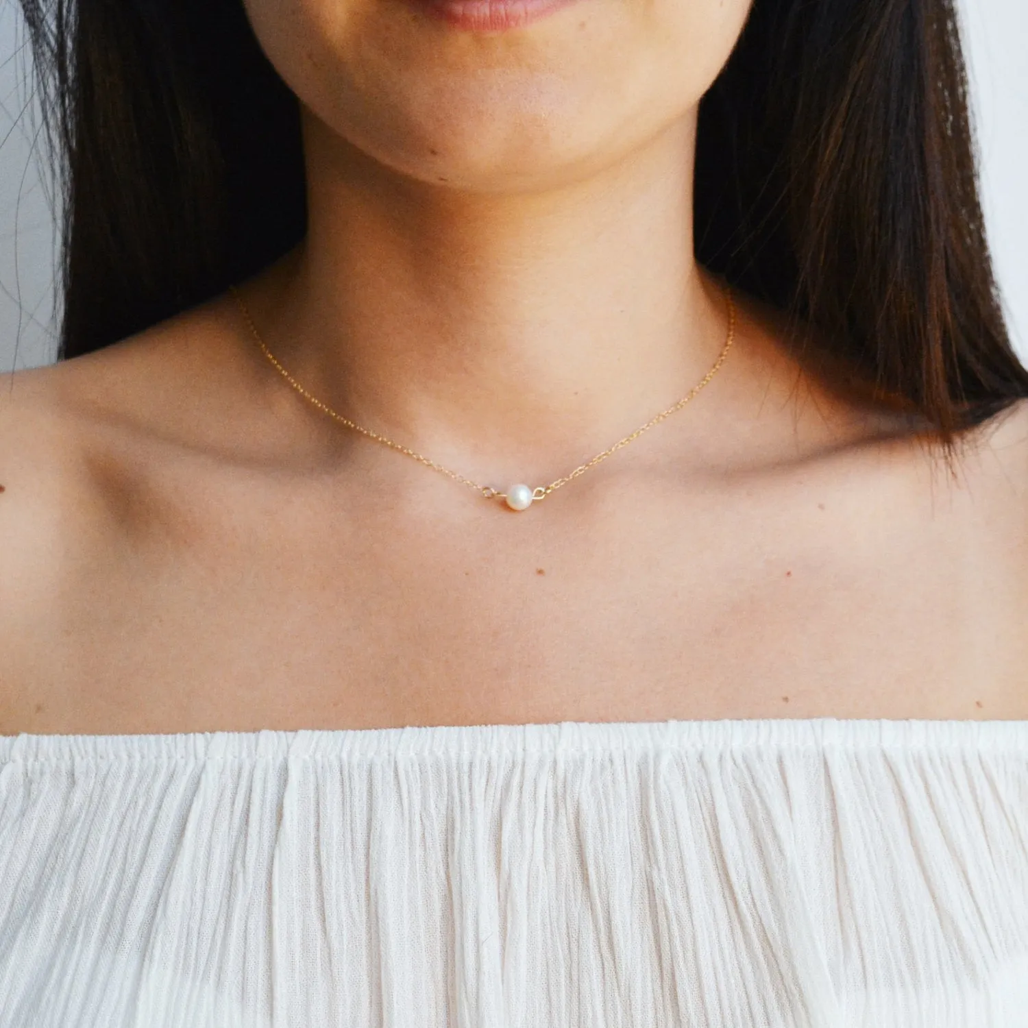 Gold pearl necklace freshwater Single pearl charm