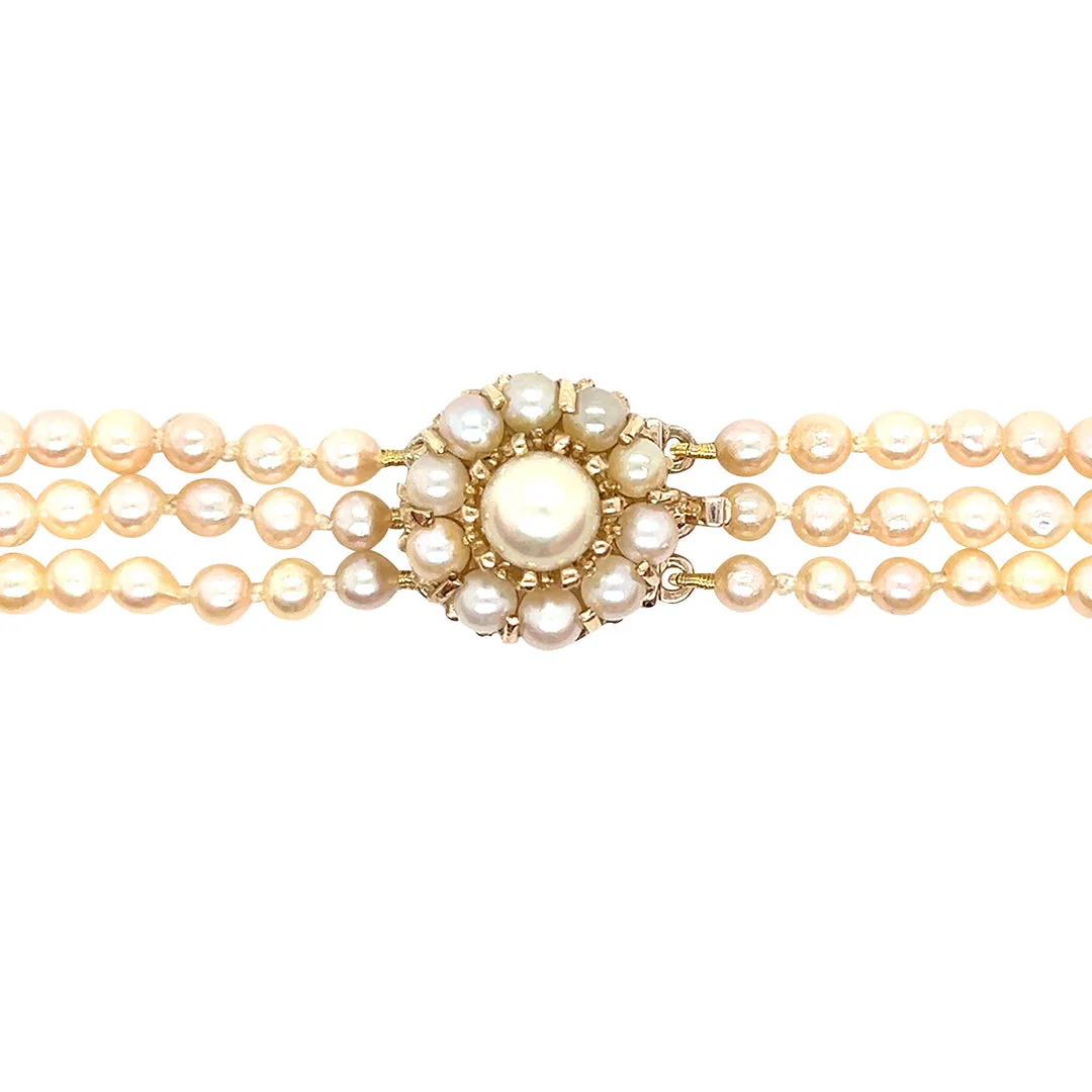 Graduated Pearl Necklace with Pearl Cluster Clasp