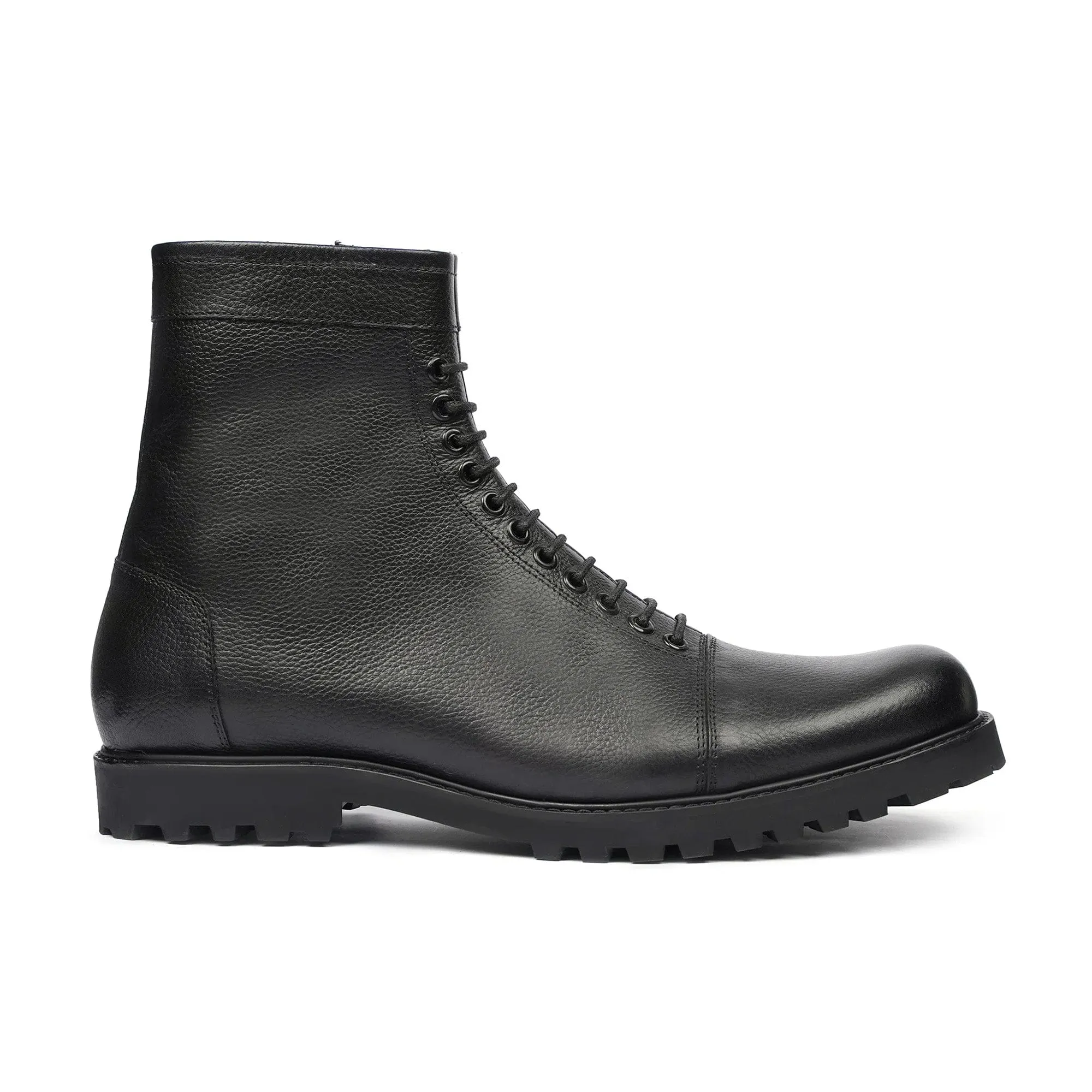 Handmade Custom Black Pebble Grain Leather Boots For Men