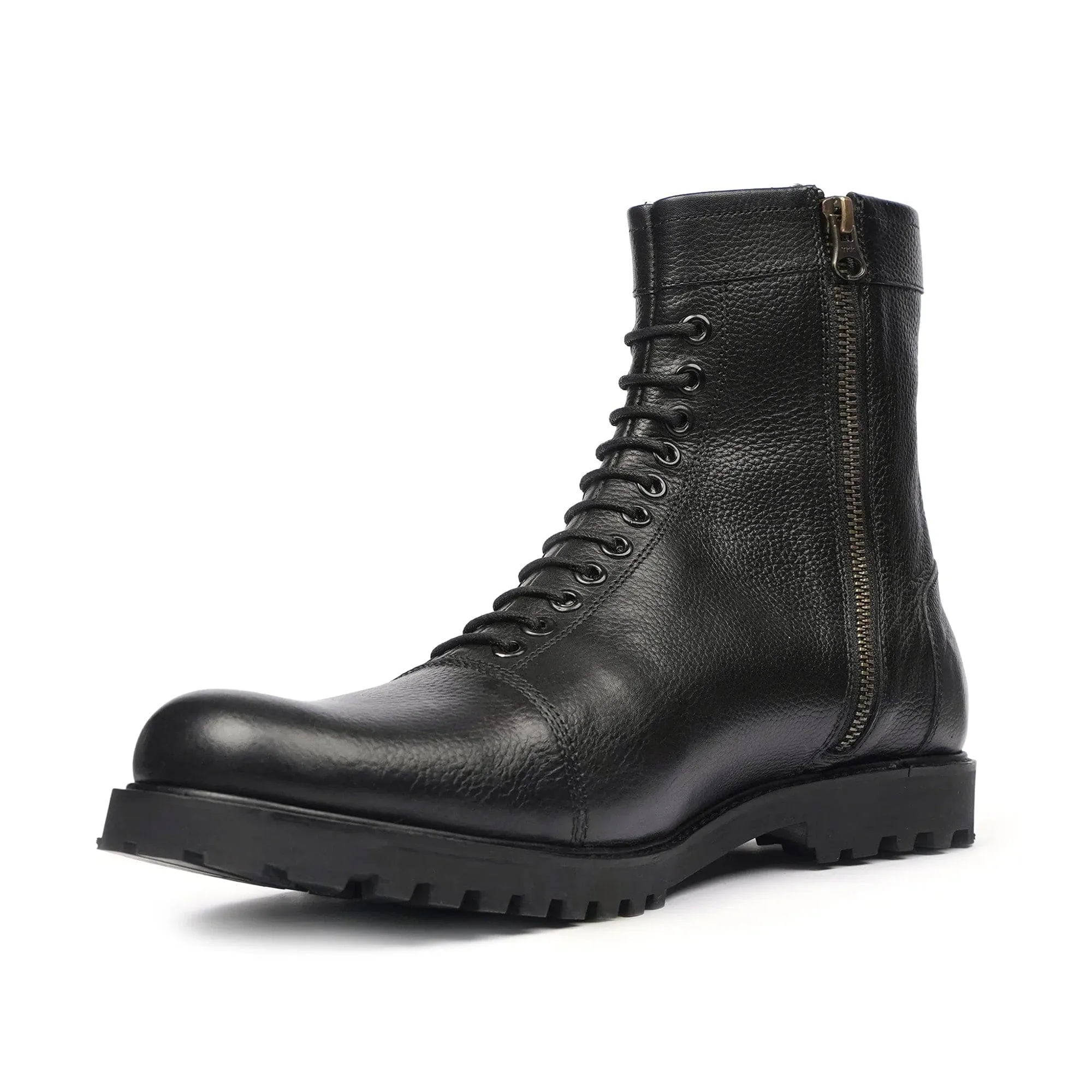 Handmade Custom Black Pebble Grain Leather Boots For Men