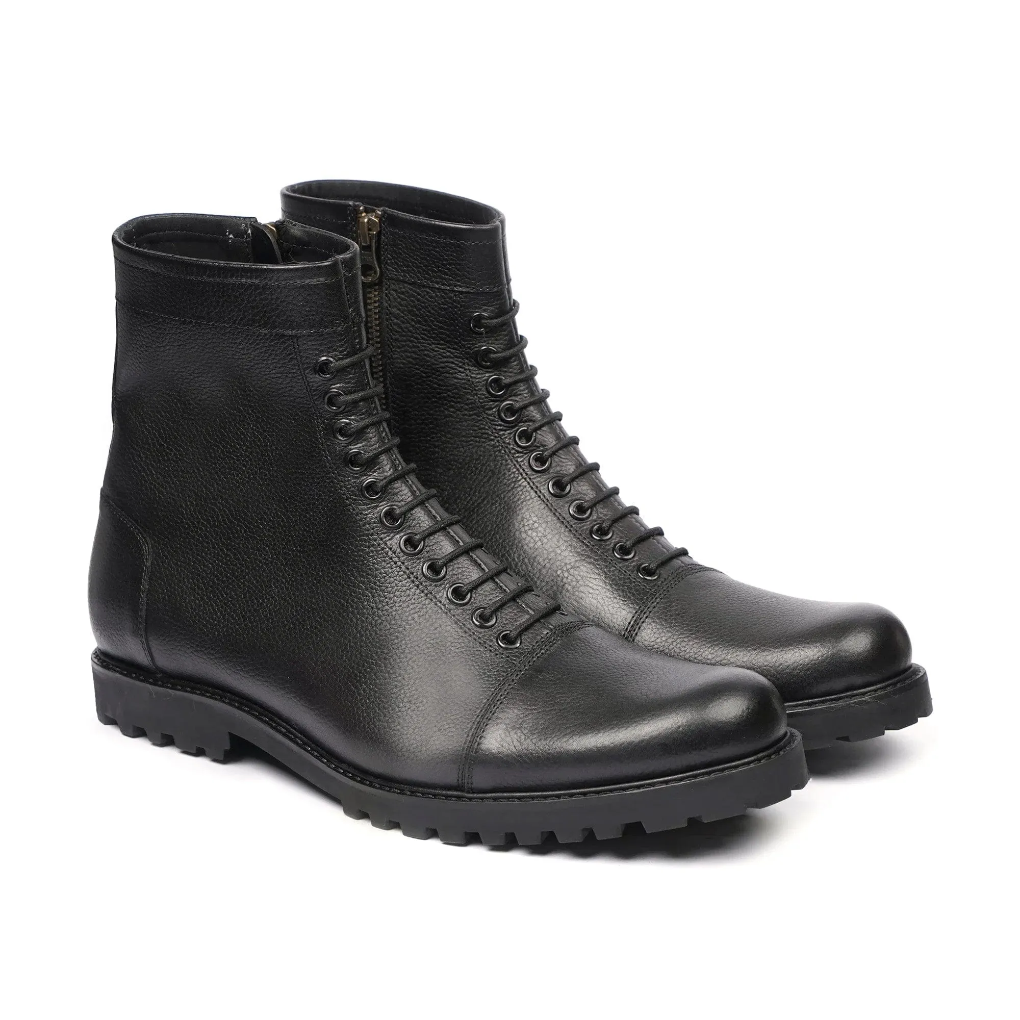 Handmade Custom Black Pebble Grain Leather Boots For Men