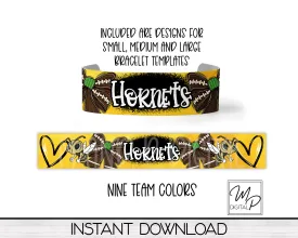Hornets Football Team Spirit Acrylic Cuff Bracelet PNG Design for Sublimation, 9 Team Colors, Digital Download