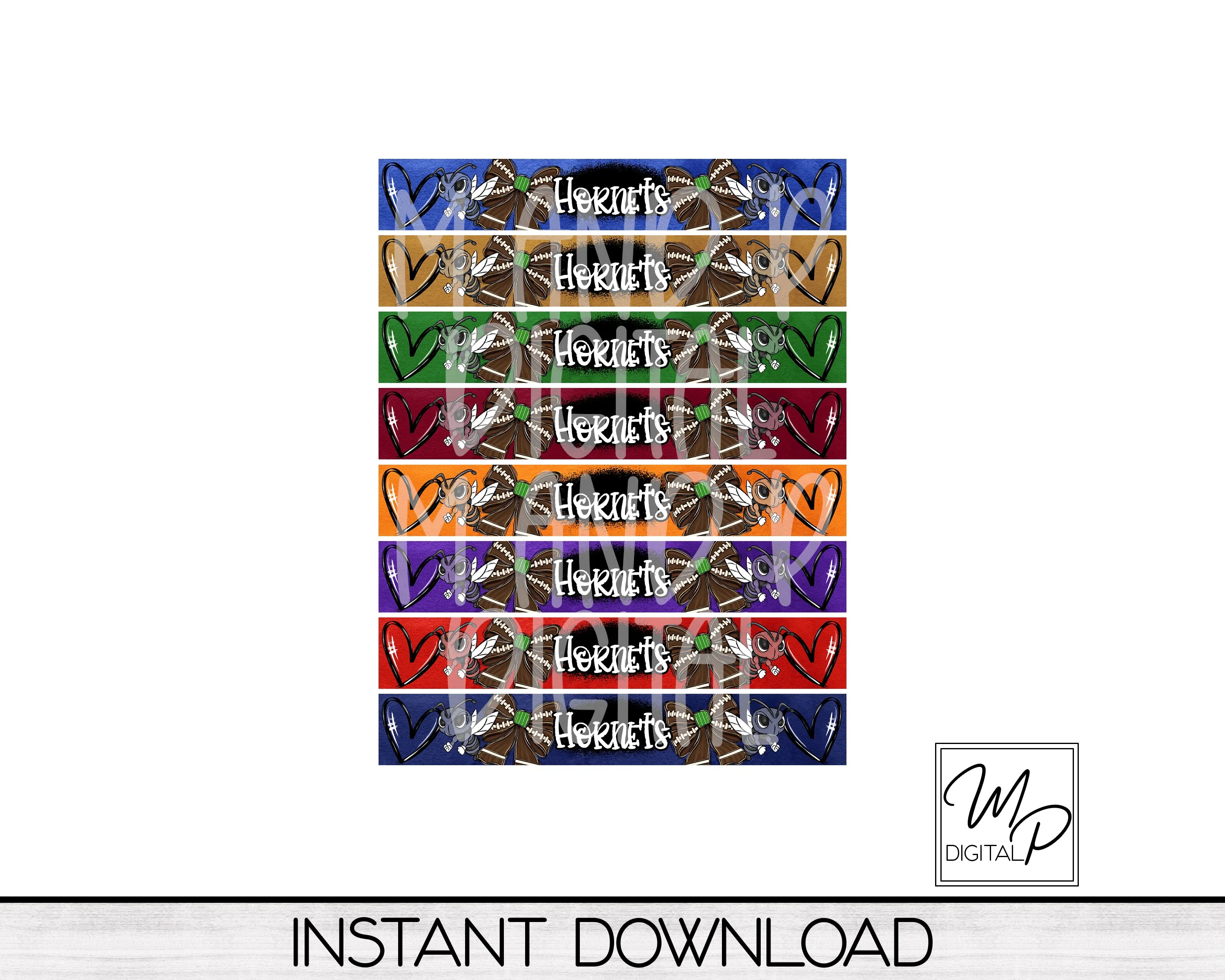Hornets Football Team Spirit Acrylic Cuff Bracelet PNG Design for Sublimation, 9 Team Colors, Digital Download