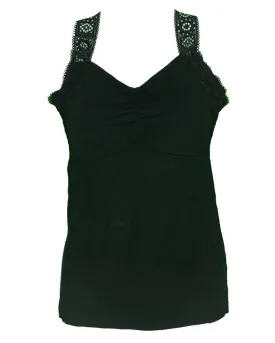 Ladies Camisole Padded With Lace - Color Black - 3051