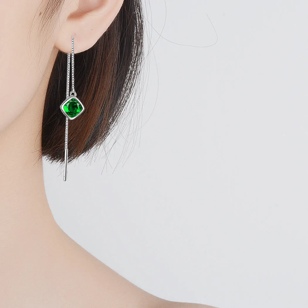 Ladies Ear Threader Green Cubic Zirconia Long Tassel Stud Earrings
