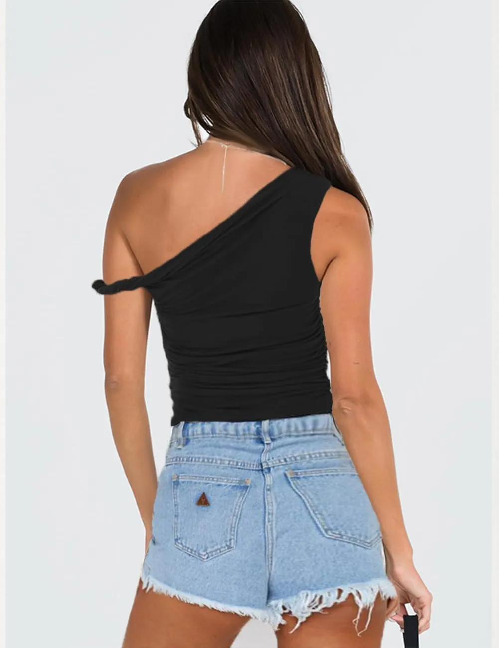Lancifolium Trending Twist One Shoulder Y2k Asymmetrical Neck Sexy Tank Tops Women Double Lined Ruched Party Club Outfit