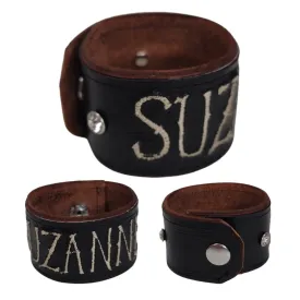 Leather Cuff Bracelet With Monogram Or Name Embroidered