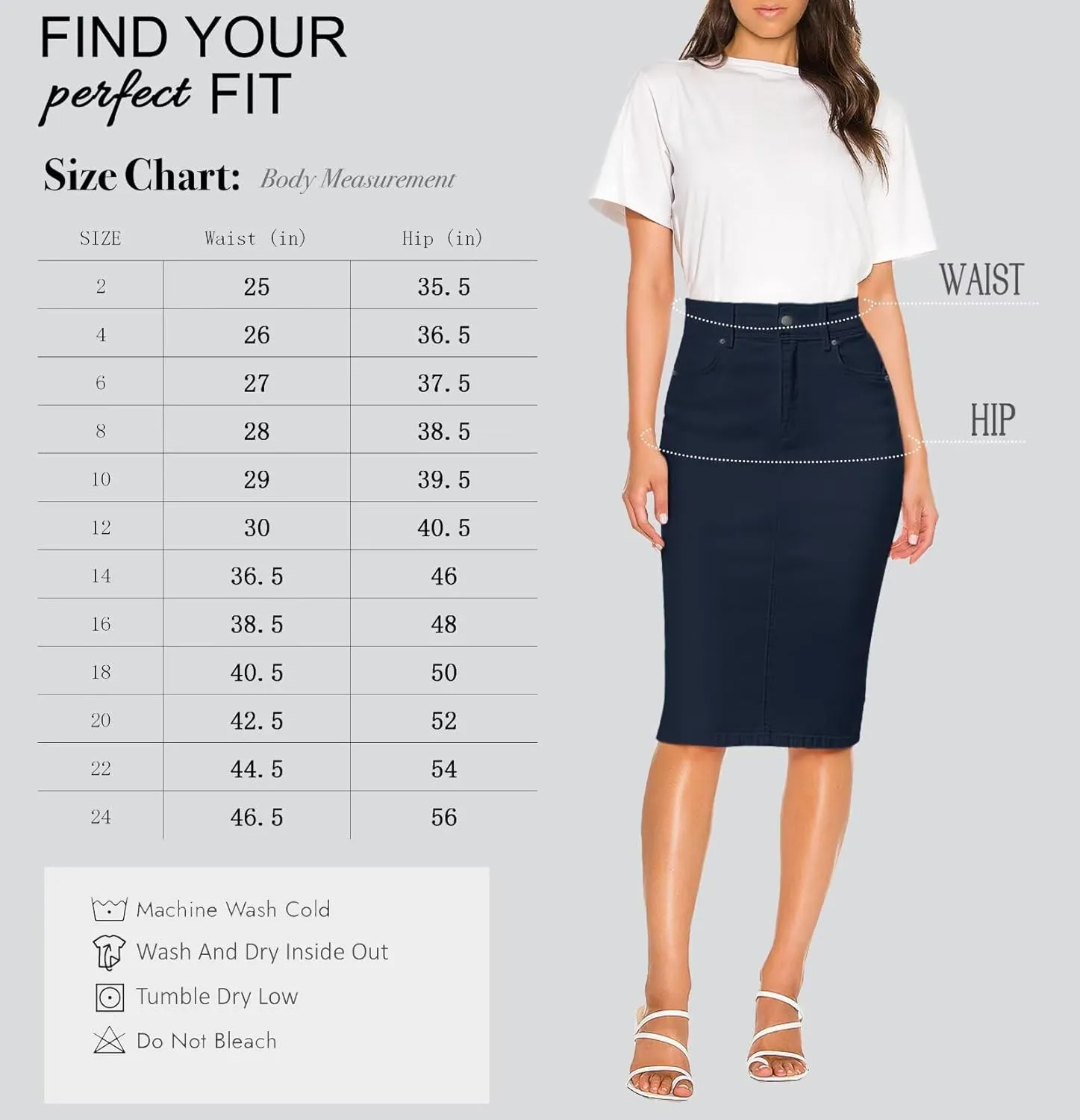 Lexi Womens Super Comfy Stretch Denim Skirt