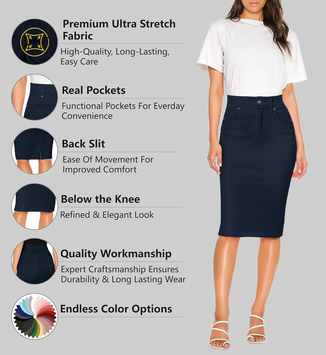 Lexi Womens Super Comfy Stretch Denim Skirt