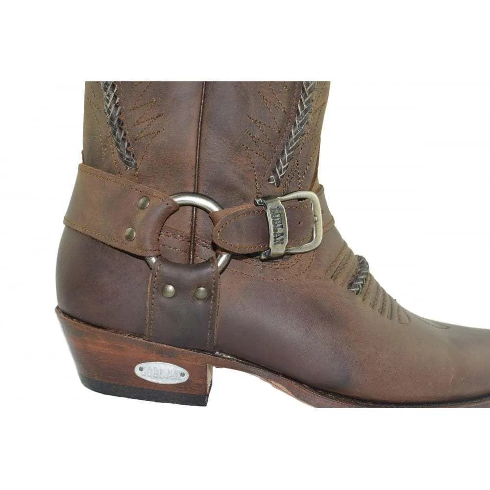 Loblan 2476 Brown Waxy Leather Cowboy Boots Handmade Classic Unisex Western