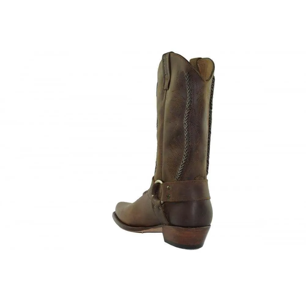 Loblan 2476 Brown Waxy Leather Cowboy Boots Handmade Classic Unisex Western