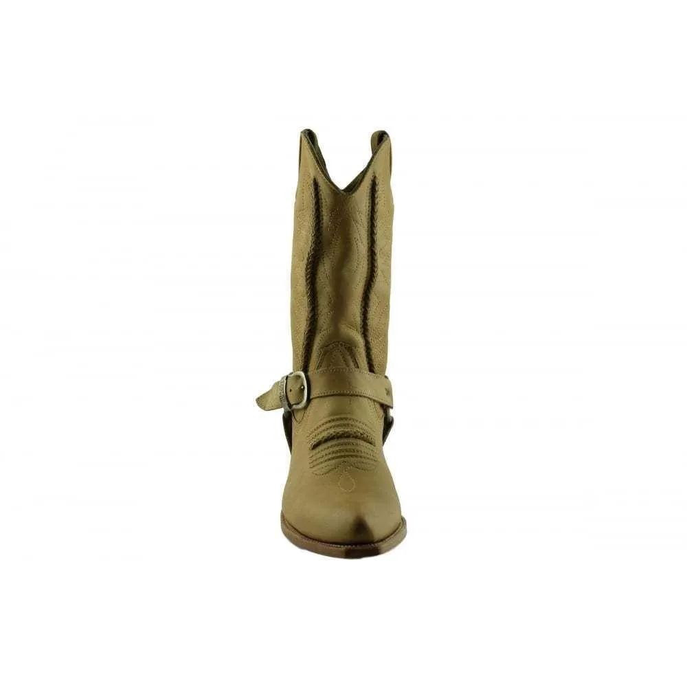 Loblan 2476 Tan Beige Leather Cowboy Boots Handmade Classic Western Buckle Boot