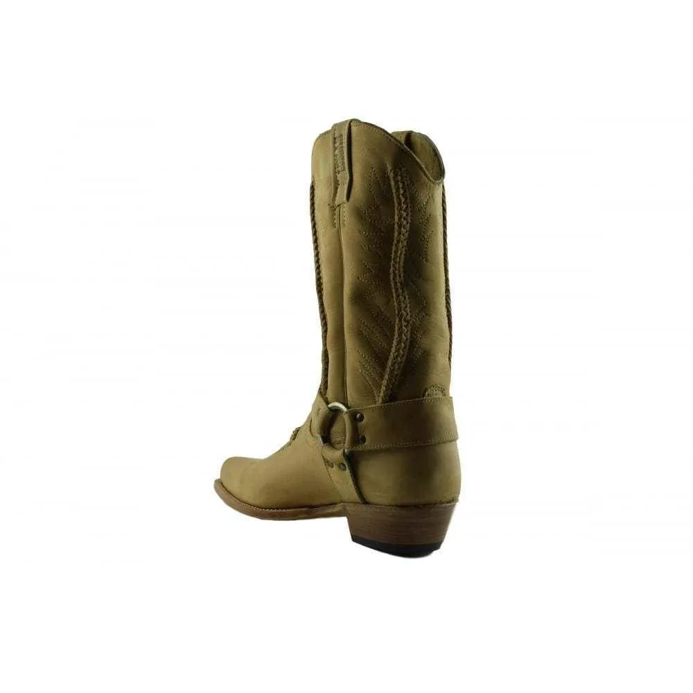 Loblan 2476 Tan Beige Leather Cowboy Boots Handmade Classic Western Buckle Boot