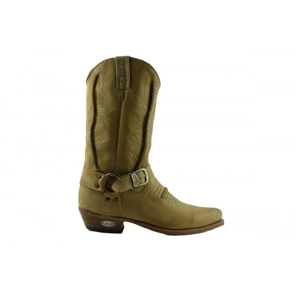 Loblan 2476 Tan Beige Leather Cowboy Boots Handmade Classic Western Buckle Boot
