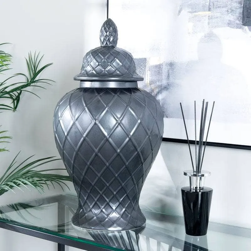 Matt Black Lattice Ginger Jar - 24"