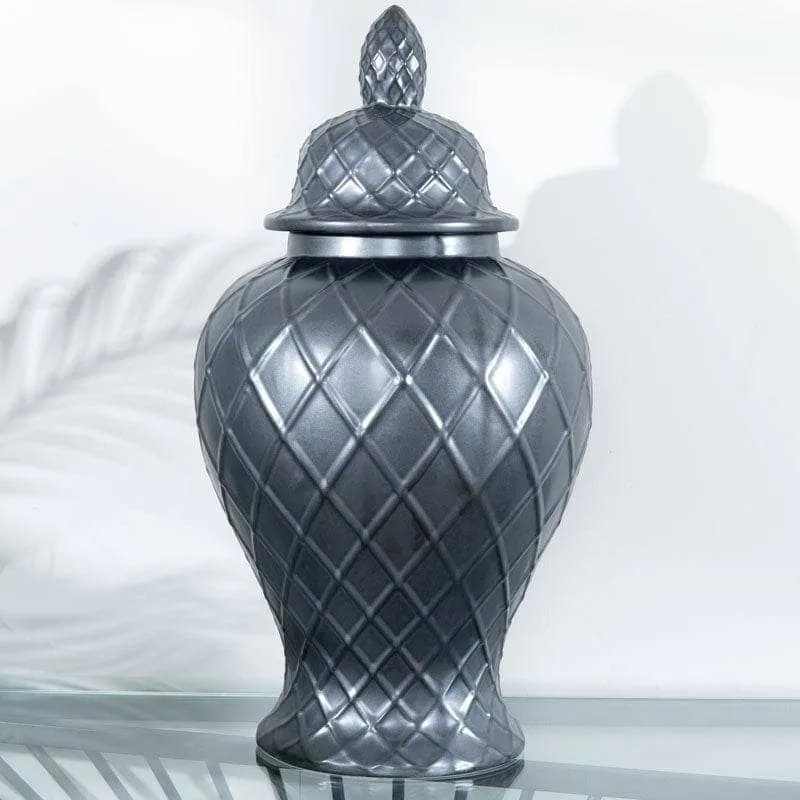 Matt Black Lattice Ginger Jar - 24"