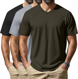 Neer 3 Pack Men's Big and Tall V Neck T-Shirts M-7X, 35% Cotton Short Sleeve Raglan Tops Casual Regular Summer Basic Tees