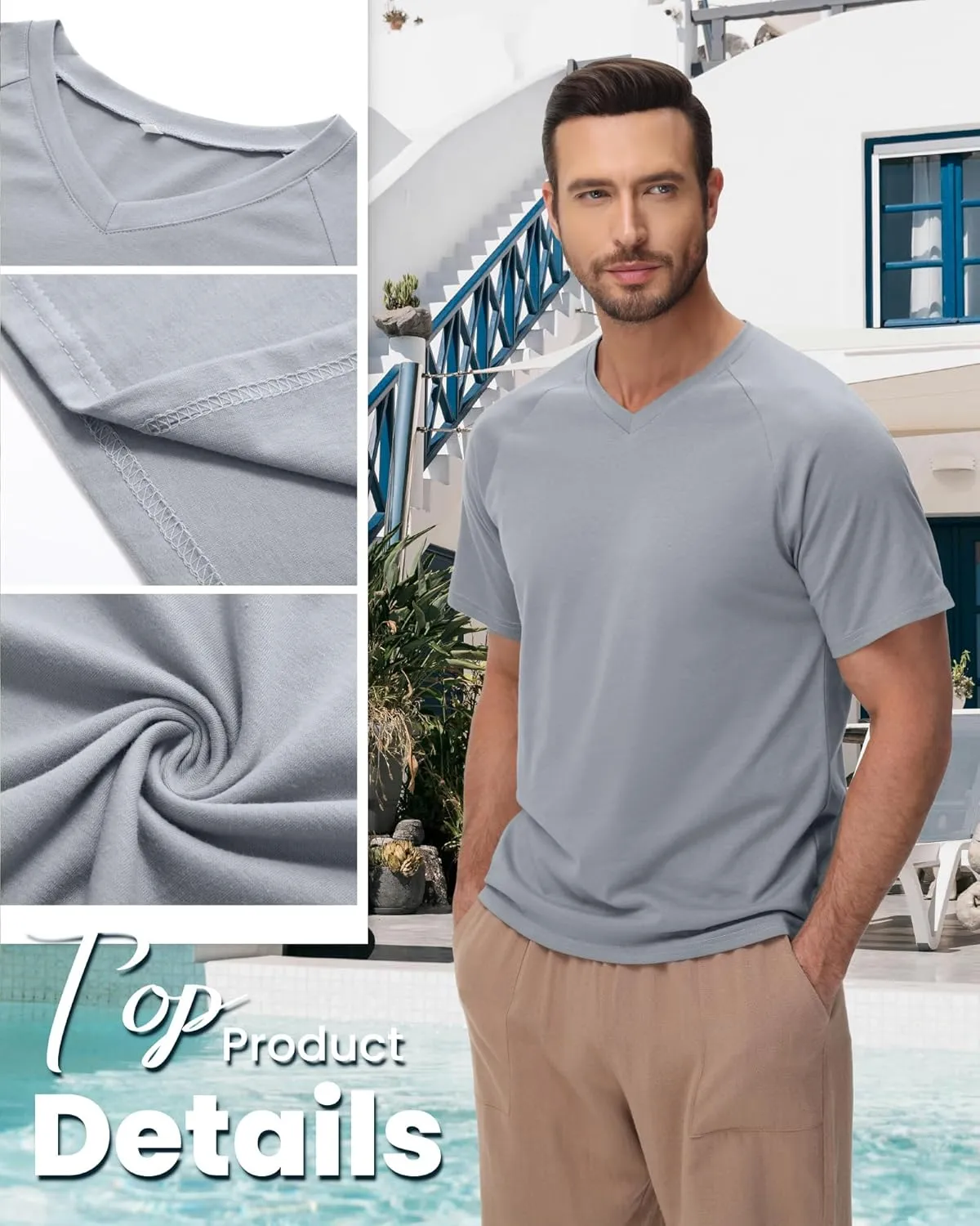 Neer 3 Pack Men's Big and Tall V Neck T-Shirts M-7X, 35% Cotton Short Sleeve Raglan Tops Casual Regular Summer Basic Tees