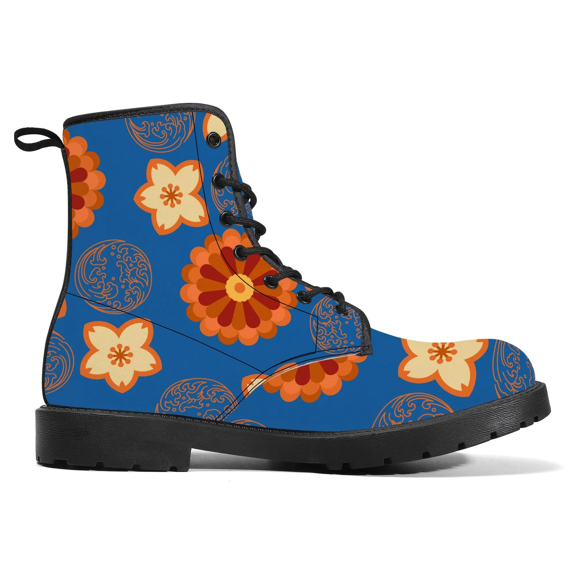 Orange Flower & Blue Sky Vegan Leather Boots