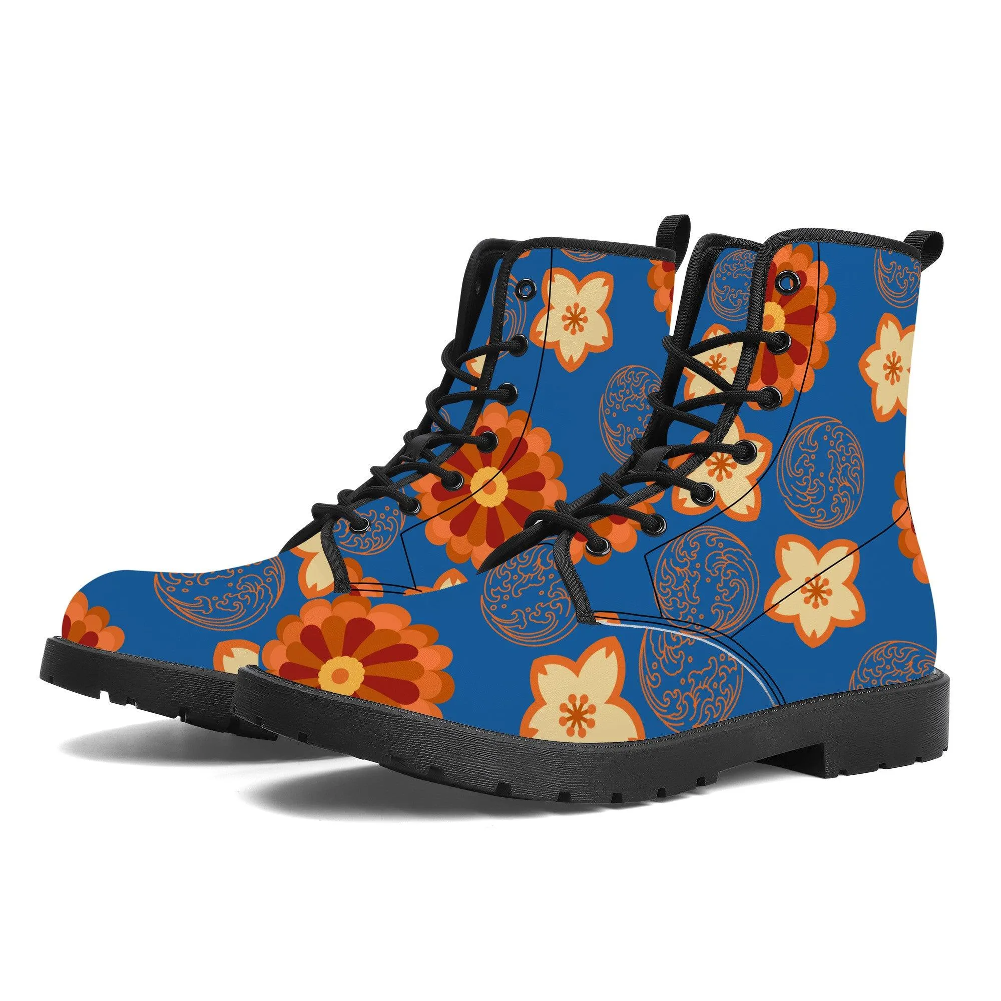 Orange Flower & Blue Sky Vegan Leather Boots