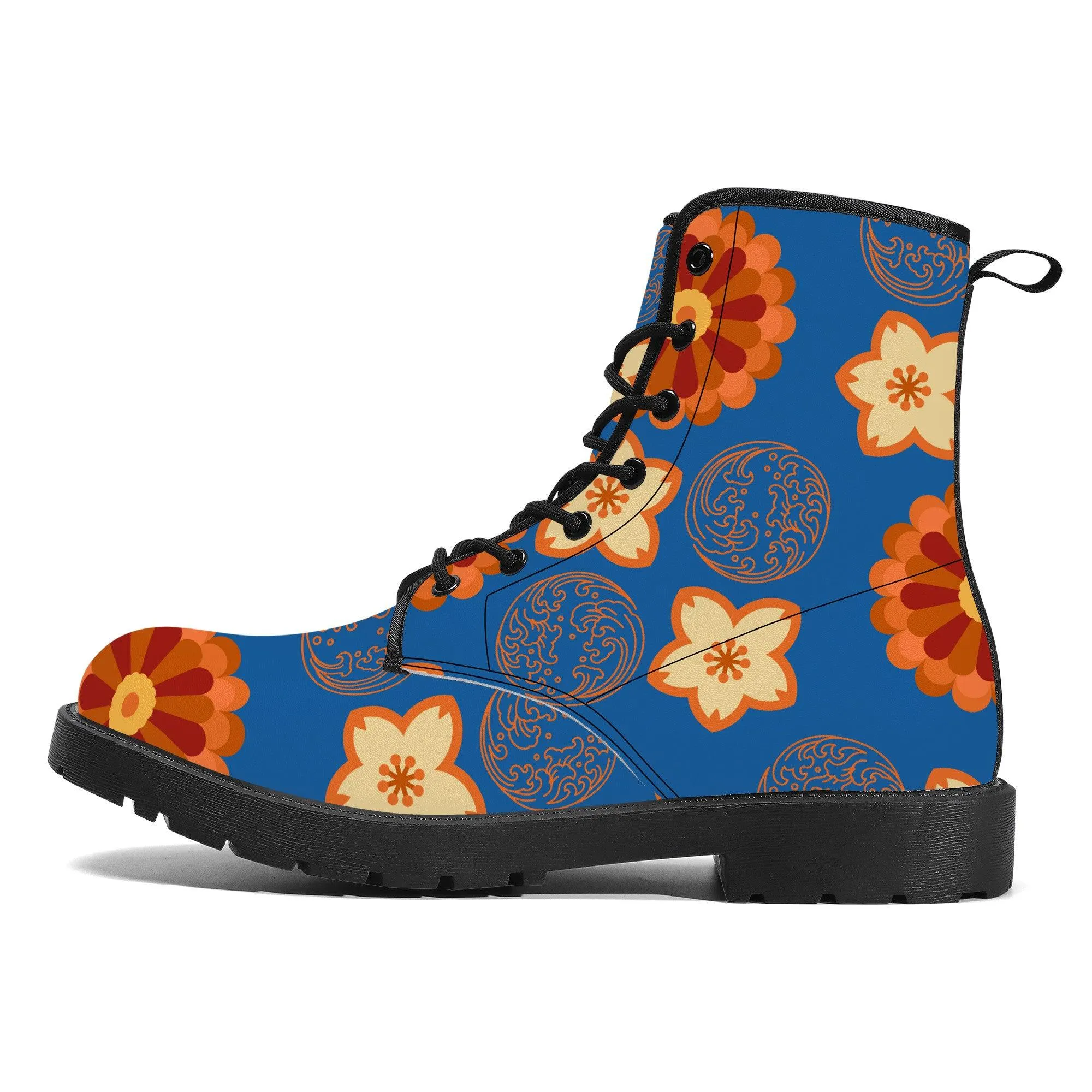 Orange Flower & Blue Sky Vegan Leather Boots