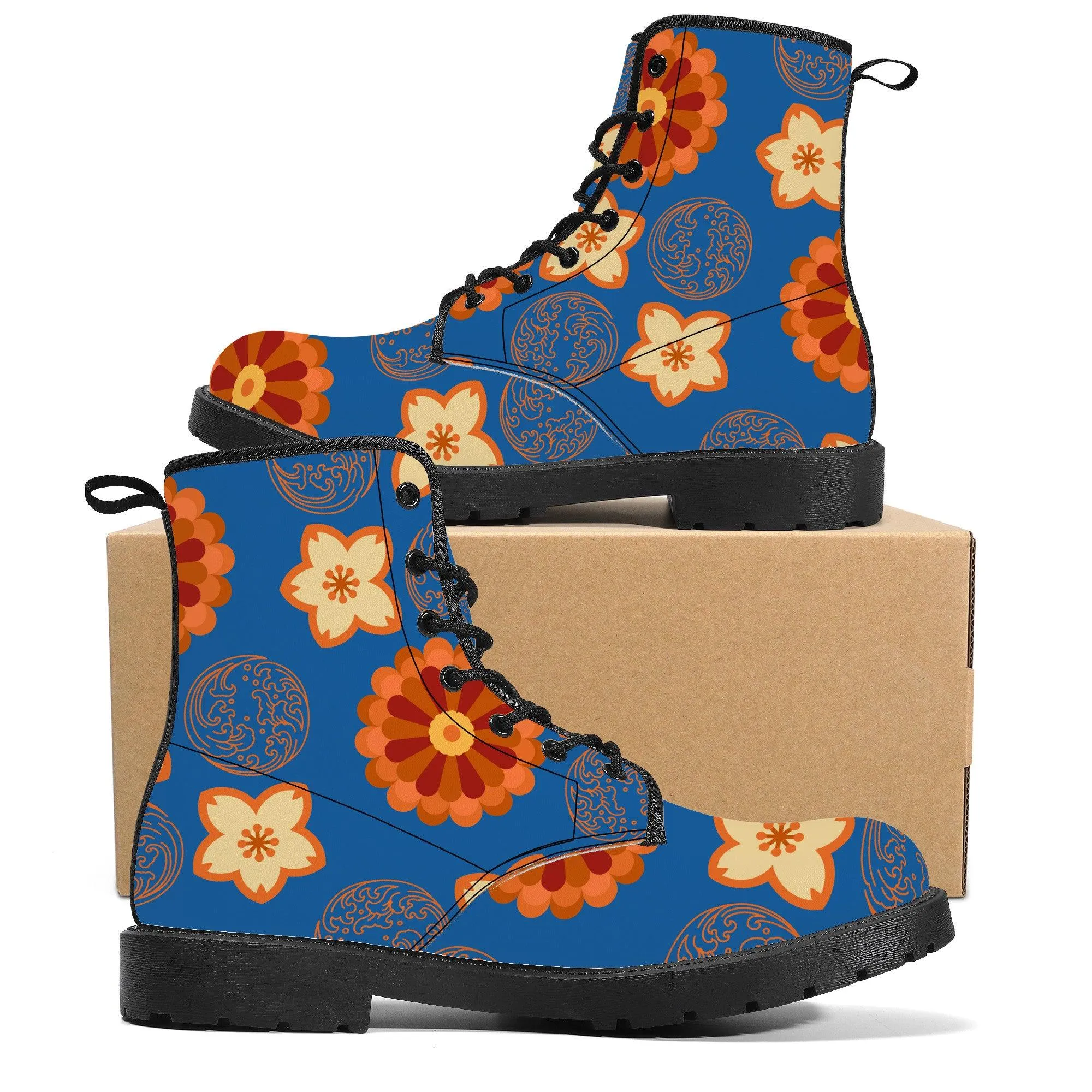 Orange Flower & Blue Sky Vegan Leather Boots