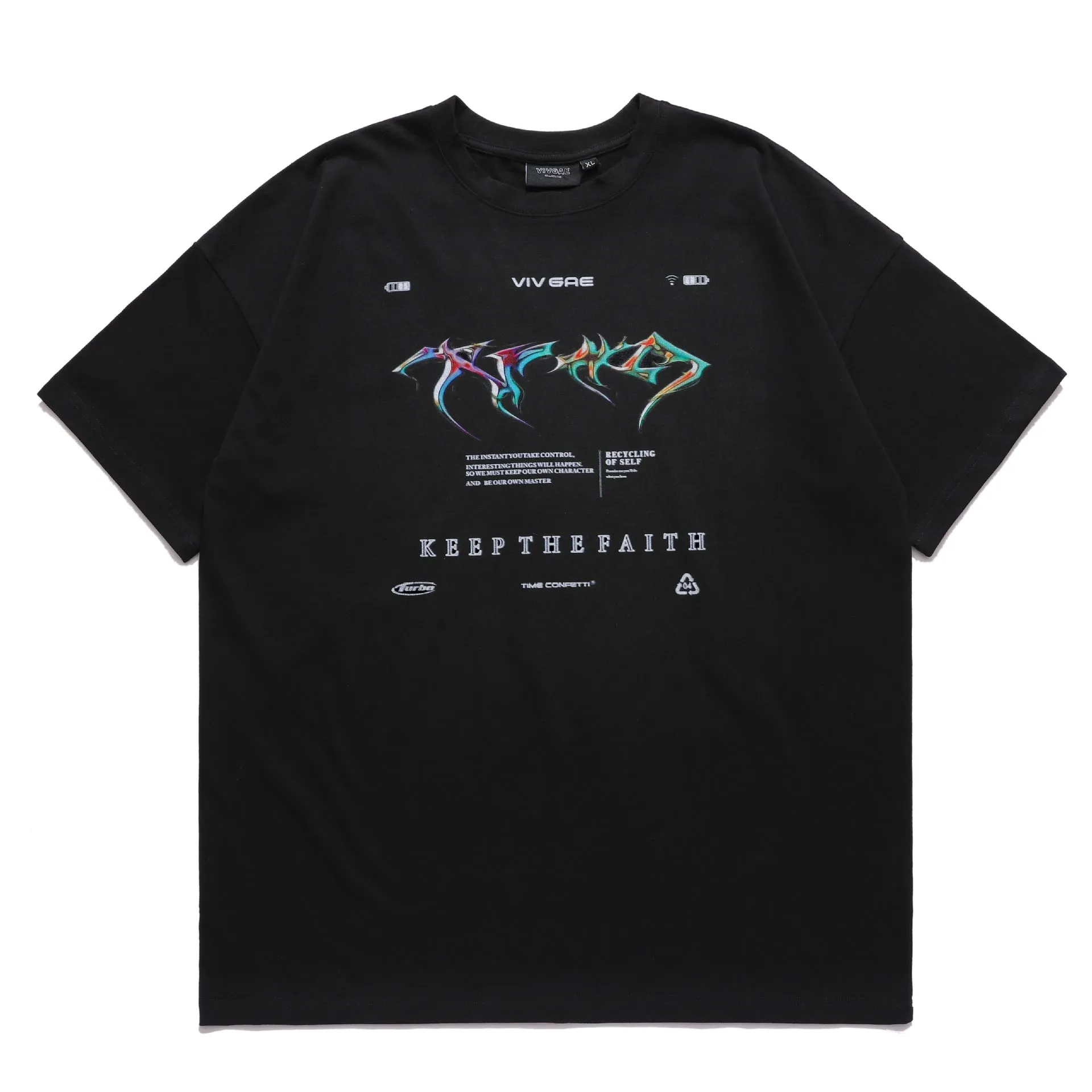 Oversized 90S T Shirt Colorful Metal Printed Dark Letters Men's T-shirt