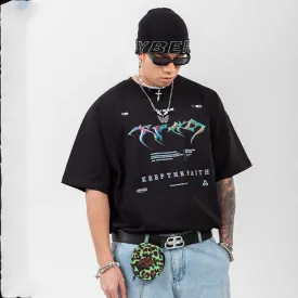 Oversized 90S T Shirt Colorful Metal Printed Dark Letters Men's T-shirt