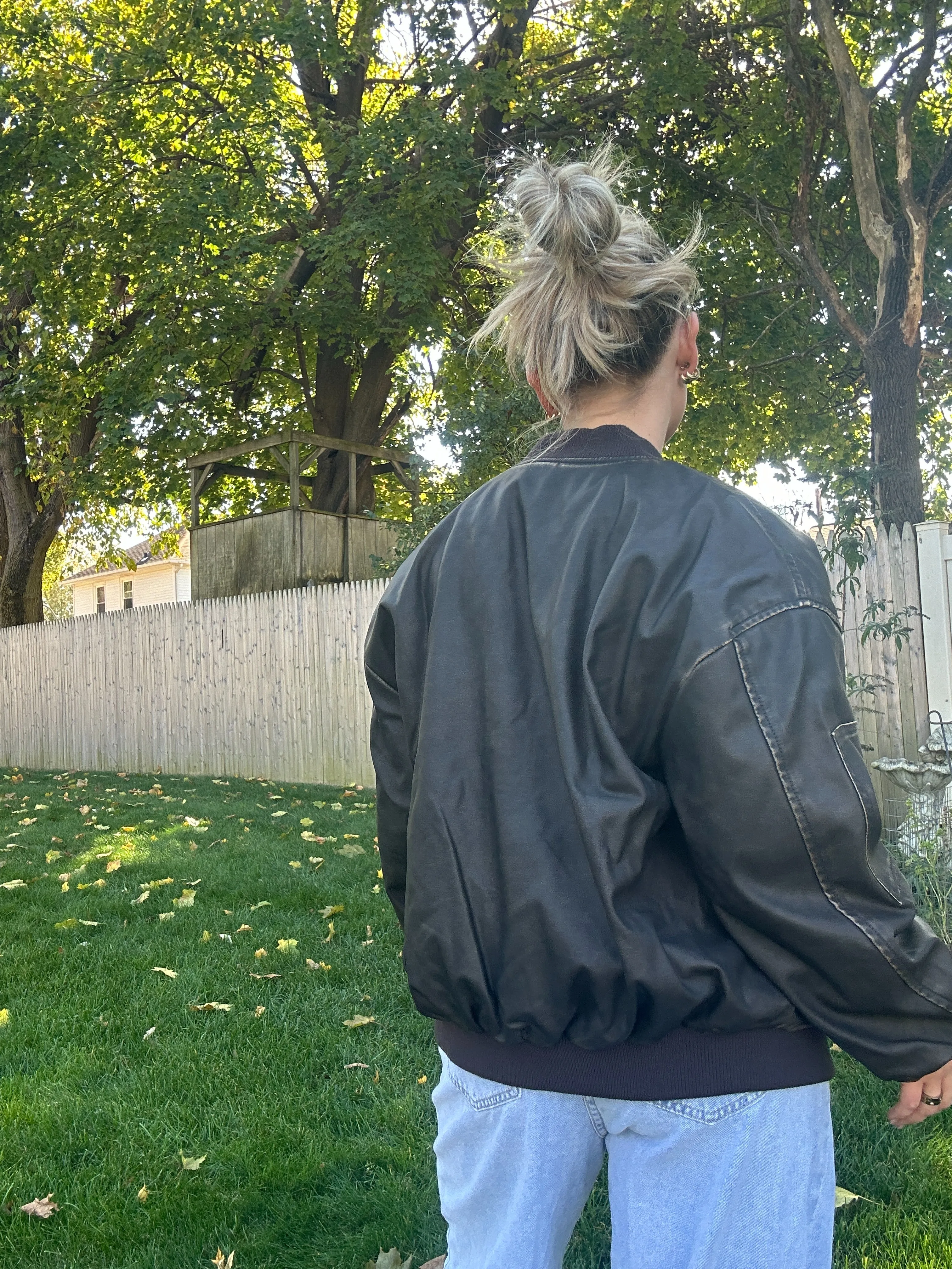 Oversized Faux Leather Bomber Jacket