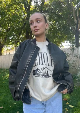 Oversized Faux Leather Bomber Jacket